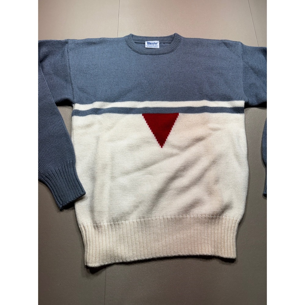 Vintage Meister Wool Sweater Mens Large Blue White Red Colorblock Ski Knit‎